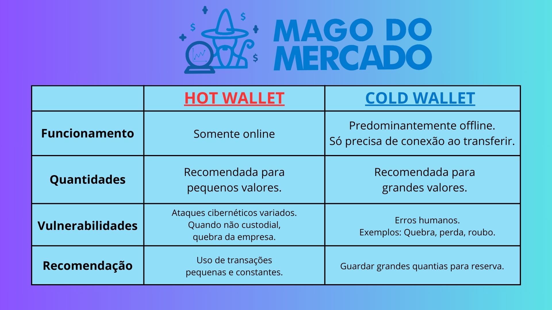 Vantagens e desvantagens cold wallet x hot wallet